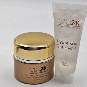 GLO24K Recharging 24k PM Night Cream Retinol & Hyaluronic Acid & Hydra Gel